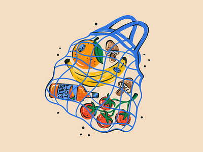 New Year Refresh fruit grocery grocery bag hot sauce illustration procreate retro vegetables