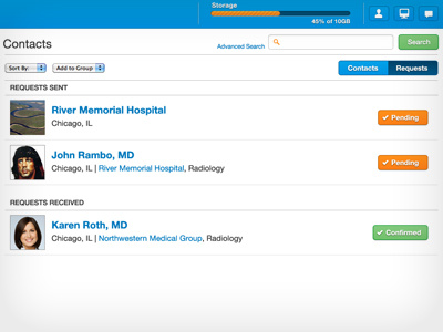 Pending Requests app blue cloud green healthcare medical orange ui web