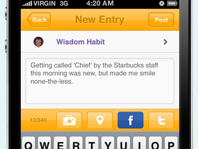 A happiest post entry facebook geotag habit happiest happiness icons orange photo post text field twitter