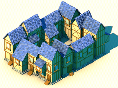 Village 3d isometric town village