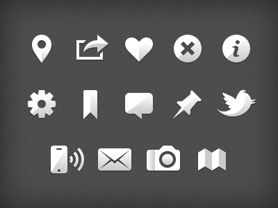 Gowalla iOS Glyphs close comment email glyphs gowalla icons info ios list love map notifications photo pin settings share spot twitter