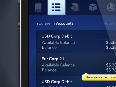 Accounts app iphone mobile ui