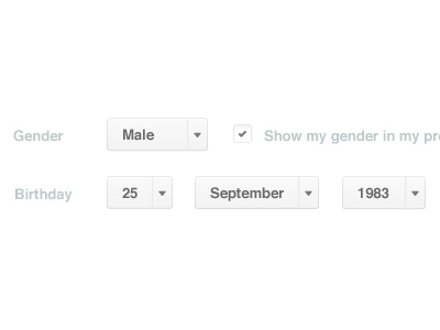 happiest Profile UI birthday check box checkbox drop down gender green happiest profile settings ui