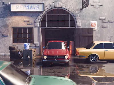 Retro Garage Tutorial 3d blender car diorama garage illustration process render tutorial