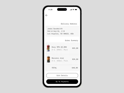 Delivery Address + Order Summary - UI Concept beer branding brutalist craft beer graphic design minimal minimal design mobile mobile design ui ux uxui white space