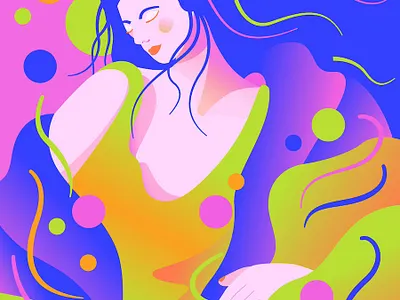 Music - Blue bold digital art dots dream fashion gradient graphic design illustration music neon neon colors people portrait sleep vector vector art woman