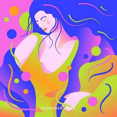 Music - Blue bold digital art dots dream fashion gradient graphic design illustration music neon neon colors people portrait sleep vector vector art woman