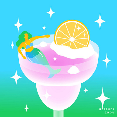 Mermaid & Lemonade cocktail dreamy drink fantasy fresh gradient graphic design green illustration lemon mermaid romantic summer surreal vacation vector