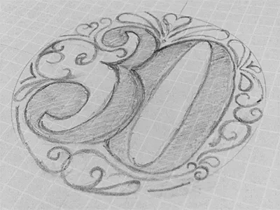 30 0 3 30 card drawn hand heart numbers swirls thirty type typography