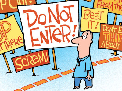 Signs boundary humor man