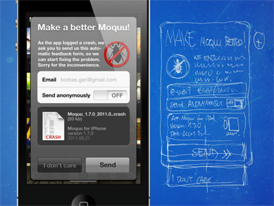 Crash Reporter UI for Moquu bug bug report crash crash report ipad iphone mockup moquu ui