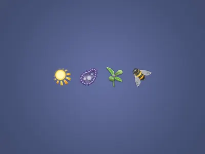 Nature Icons bee color icon nature protozoa set sprout sun