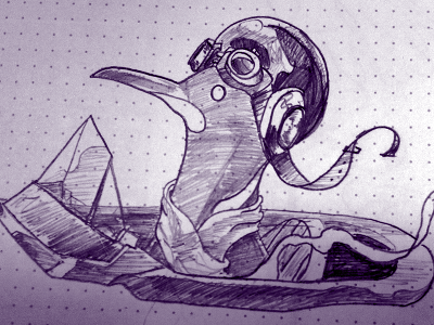 Postmaster Penguin Pilot in Purple pencil penguin pilot postmaster sketch