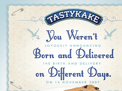 Born & Delivered baby safety pin snack tastykake