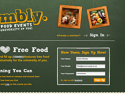 Free Food Events aaron board chalk food form frames free green hand drawn moody orange ui website