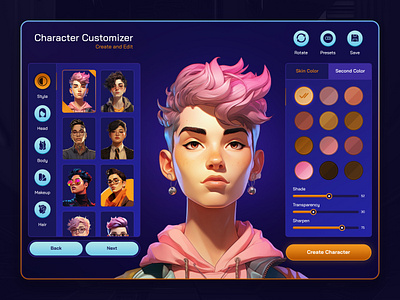 Character Creator | Design Concept UI/UX 3d character animation app avatar character creator character design crafting customization customize design concept dynamic design gaming graphic design interface online design responsive ui uiux user experience videogame