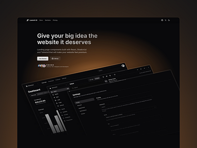 Launch UI – Landing Page animated bento grid carousel dark mode footer gradients hero landing page navbar next.js react shadcn tabs website