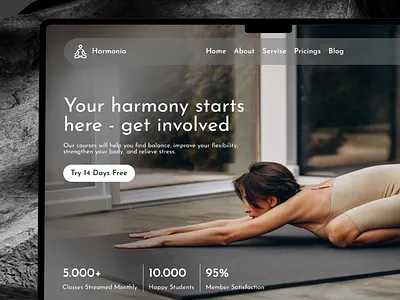 Harmonia - Yoga Landing page calm design exserscises fitness health healthyliving keep calm landing page lifestyle meditation pilates selfcare selfimprovment sport sport at home stress ui yoga yogacommunity yogapractice