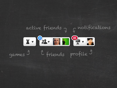 Games, Friends, Notifications UI friends games menu bar notifications ui user