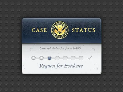 USCIS Case Tracker Widget blue dark dashboard faux leather paper passport progress steps widget