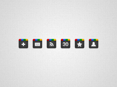 Google Icons black blue bookmarks calendar contacts date favourites feed google green icons mail plus reader red rss star white yellow