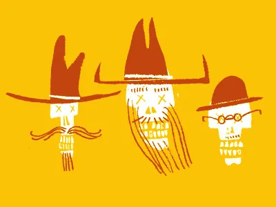 Outlaws cowboys drawing illustration skulls western