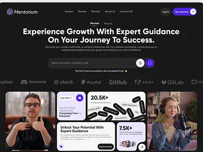 Mentorship Landing Page coaching community concept course design education hero section landing landing page learning mentor mentorship motion motion graphics ui uiux user experience user interface ux visual design