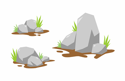 Rock and Bush in flat design bush design digital flat graphic design illustration plant rock vector