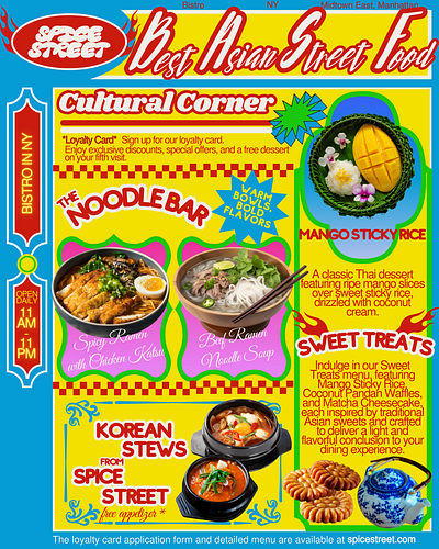 Vibrant Menu & Poster Design for an Asian Street Food Bistro color theory graphic design poster print