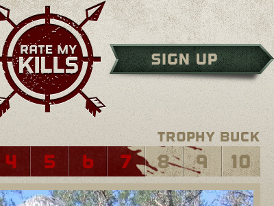 RMK Interface - SIGN UP arrow blood splatter brown green grunge logo navigation rating scale red ribbon texture