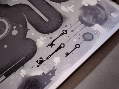 Moon detail black cat cosmic keys moon screen print