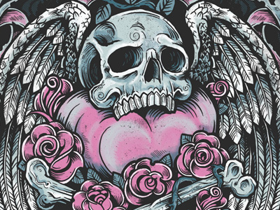 Lethal Angel - Crossbones americana art castle crossbones derrick derrick castle design drawing graphic design heart illustration lethal angel nashville nashvillemafia roses skull straw castle tattoo