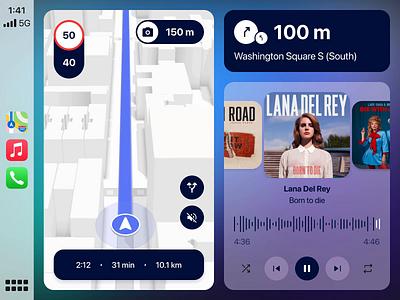 CarPlay Exploration 3d map android auto animation app app design carplay dashboard interface map map interface media mobile music player navigation prototype prototyping ui design uiux ux ux design