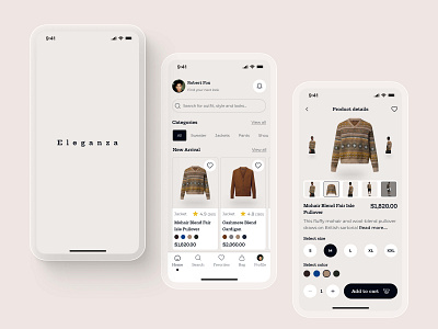 Eleganza – Fashion E-Commerce Mobile App app design branding design e commerce app elegant fashion app homepage mobile app product design ui user interface ux web design