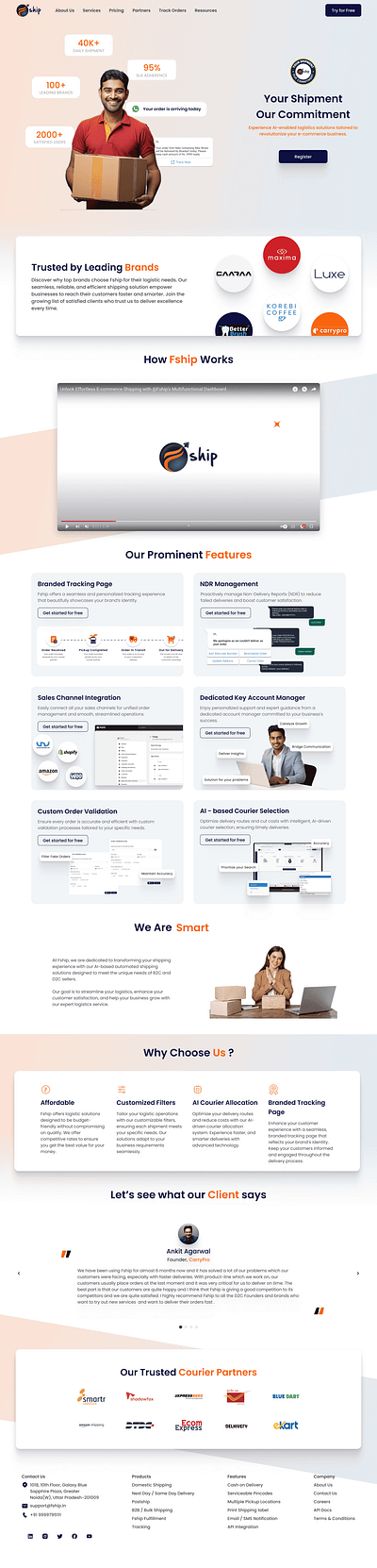 Ecom shipping aggregrator - Fship's Landing page design branding design ecommerce interaction design landing page motion graphics shipping ui uiux ux website design