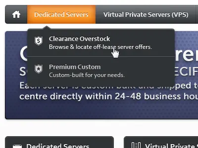 Hosting site re-design dropdown gray navigation orange purple ui web design