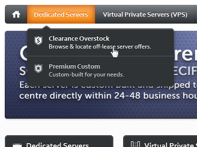 Hosting site re-design dropdown gray navigation orange purple ui web design