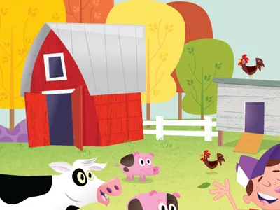 Farm Yard barn chickens cows digital pigs texture vector