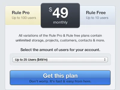 Rule.fm Plans & Pricing button plans pricing