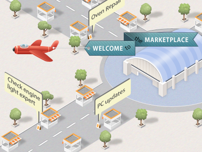 The marketplace airplane building illustration kiosk marketplace