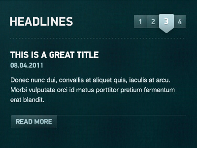 Headlines interface slider web