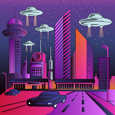 Future City Drawing 1950s futurism retro futuristic tales