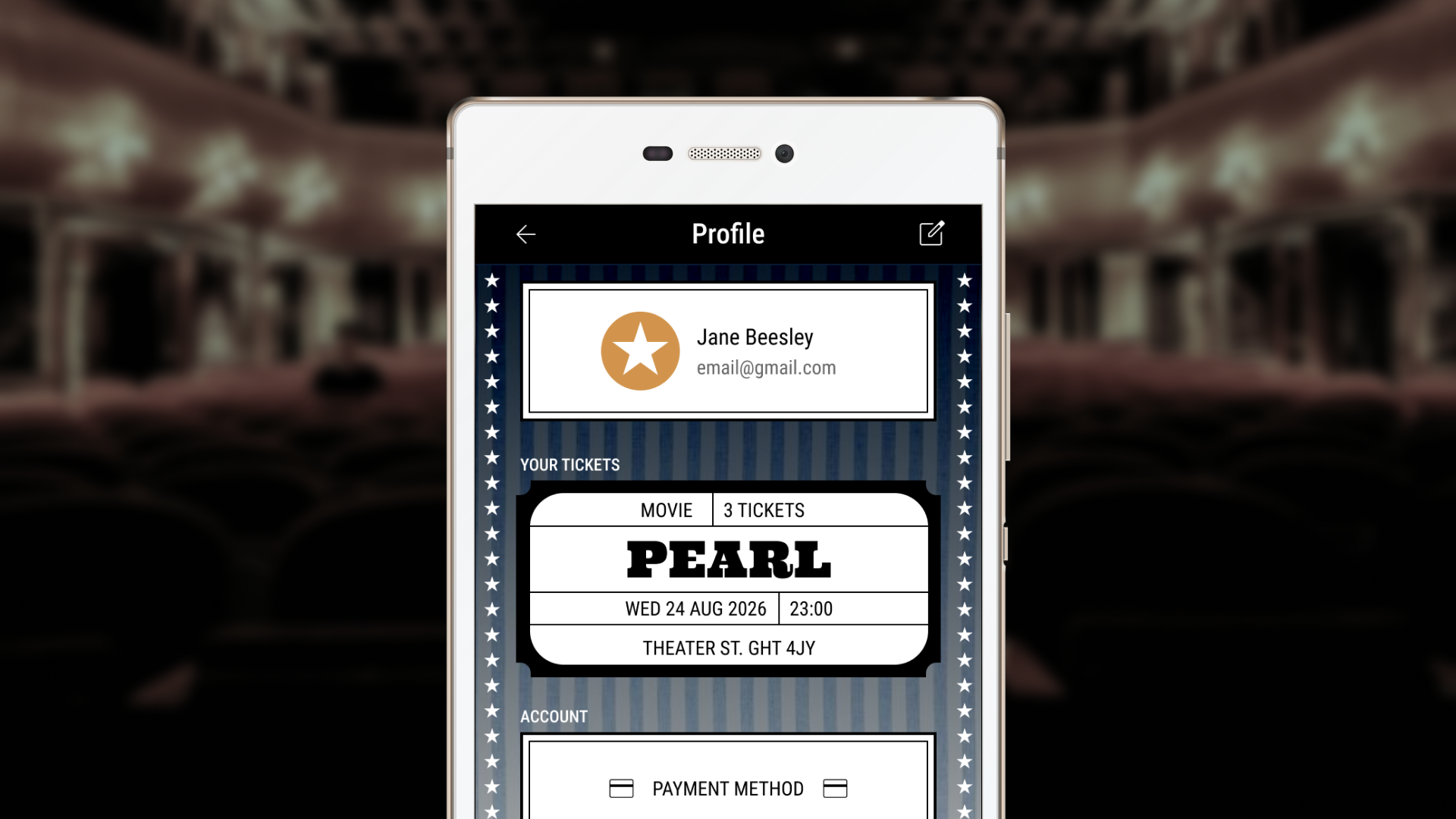 DAILY UI #006 | User Profile blue graphic design profile theatre tickets ui userprofile