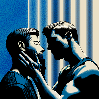 The Kiss amateur blue cartoon character creation digital art digital illustration gay couple graphic design illustration lgbtq art queer art