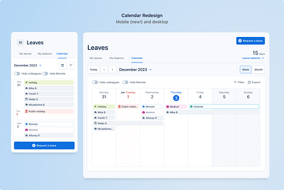 Leave management calendar mobile productdesign ui ux webapp