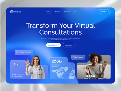 Landing Page Design for Medico Healthcare Platform app branding clean design gradient healthcare illustration inspiration landing landing page logo minimal product startup typography ui ux w web design website