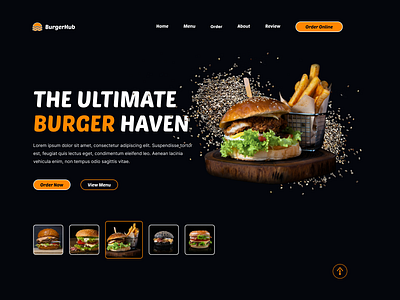 BurgerHub Hero Section – Modern & Engaging Food Website Design burgerhubdesign burgerrestaurant darkthemedesign figma foodbusiness foodwebsite herosection responsivedesign restaurantui restaurantwebsite uiuxdesign webdesign websitedesign