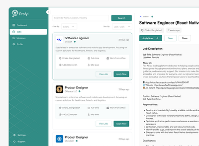 Profyl Jobs Dashboard agency dashboard design graphic design