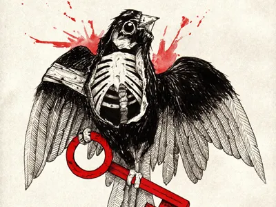 Rising Key bird black handmade key red tattoo