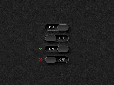 ON/OFF Toggle Switches GUI (PSD) cms cross gui ipad iphone layered off on photoshop psd switch tick toggle ui vector